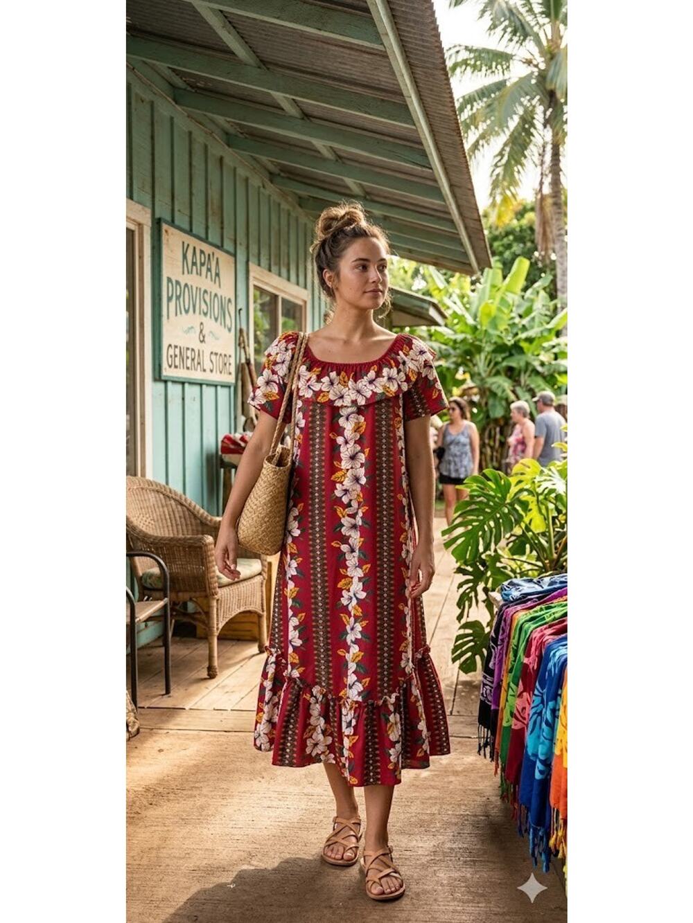 Vintage Royal Creations Hawaiian Red Multicolor Floral Midi Dress Medium